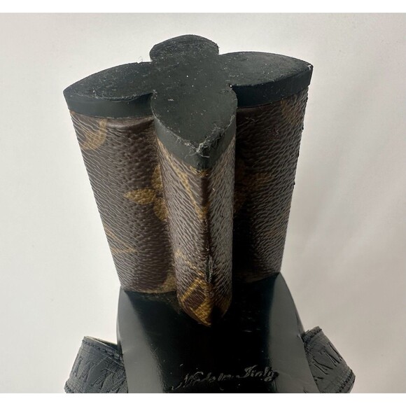 Louis Vuitton Silhouette Heeled Sandals Leather with Monogram Canvas EU 38 US8 - Picture 5 of 16